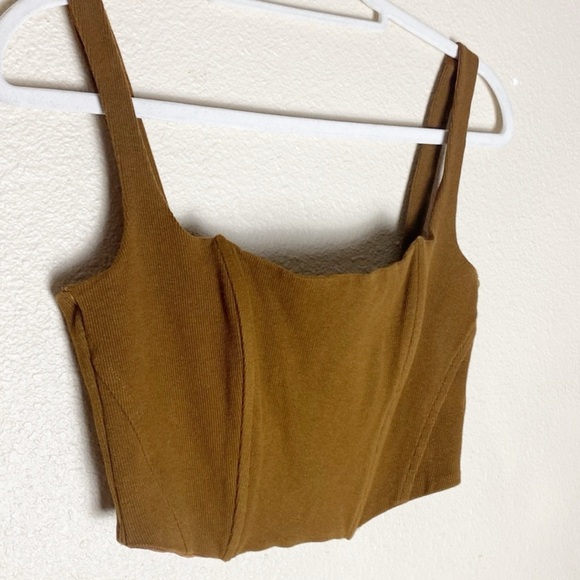 3 for $10 🛍️ BEIGE BOTANY Corset Crop Top Square Structured Brown Zipper Back - Picture 4 of 7